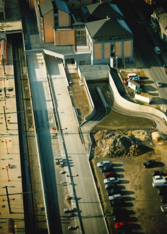 Namur. Vues aériennes aux alentours de la Gare de Namur.
