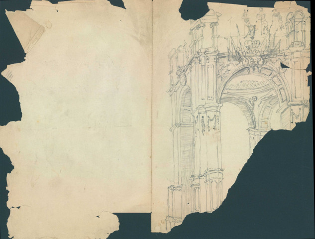 Dessin de Ferdinand Marinus représentant un arc de triomphe.