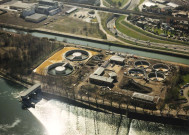 Liège. Angleur. Station d'épuration des grosses-battes sur l'Ourthe.