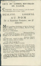 Annonce du Conseil souverain de Namur publiant copie de la réquistion du commissaire ordonnateur de l'armée de Sambre et Meuse Vaillant requérant des mayeurs et habitants des communes la livraison de céréales.
