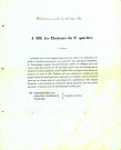 Lettre aux électeurs du deuxième quartier dans laquelle François-Joseph Beckers-Kegeljan, Héliodore-Antoine Bauchau-Maurissens et Jules Darrigade demandent de ne pas voter pour Henri Douxchamps.