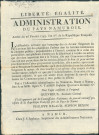 Annonce de l'assemblée administrative du Namurois sur l'interdiction pour les seigneurs locaux de couper et de vendre des arbres plantés sur des terrains communaux et le long de chemins publics. Signé N. Tassin président, Quevreux secrétaire-général.