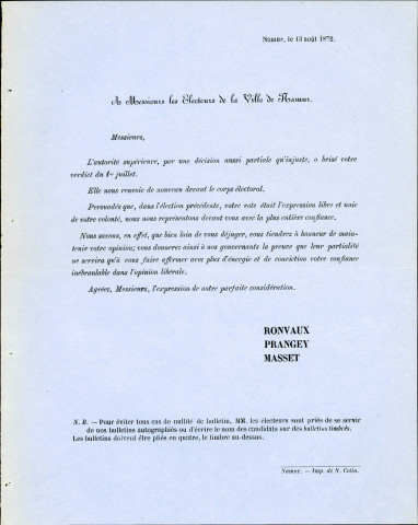 Deux appels à voter pour les candidats de L'Opinion libérale de Namur et de la province.