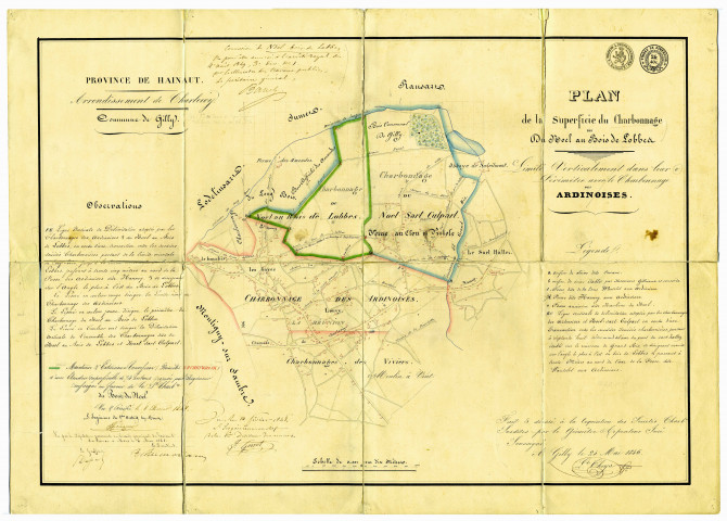 Plan de la Superficie du Charbonnage dit Du Noel au Bois de Lobbes.