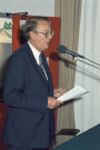 Liège. Conférence de presse, à l'Université de Liège, sur la présentation du circuit cyclopédestre de l'Eurégio, par Jean-Pierre Grafé, ministre des Travaux publics.