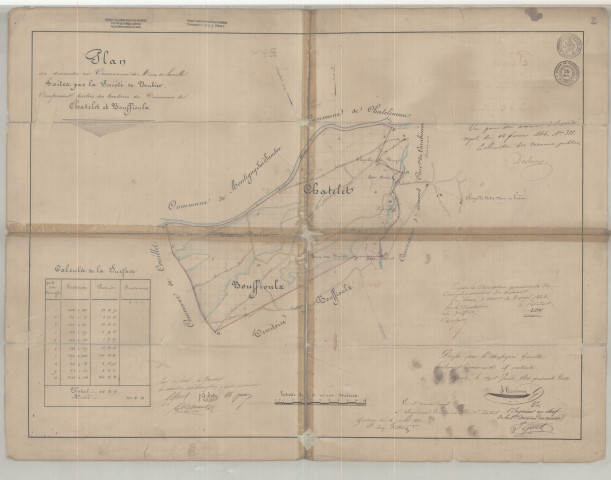 Plan des demandes en Concession de Mines de houille Faites par la Société de Boubier, Comprenant parties des territoires des Communes de Chatelet et Bouffioulx.