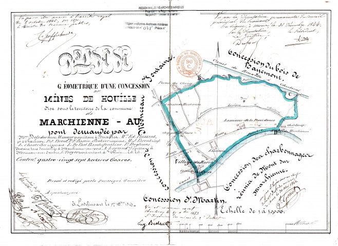 Plan géométrique d'une concession de mines de houille sise sous le territoire de la commune de Marchienne-au-Pont...