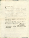 Annonce des officiers municipaux de Namur réquisitionnant toutes les cartes géographiques pour le représentant du peuple Gouton, la "gomme élastique" ou résine de Cayenne. Inventaire à fournir à la demande du citoyen Delecolle, maire de Givet muni des pouvoirs des représentants du peuple près les Armées de la République. Signé S.J. Lafontaine.