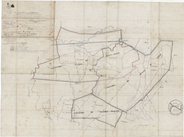 Plan joint à la demande en date du 31 mai 1883 de la Société Anonyme des Charbonnages du Levant du Flénu tendant à obtenir l'autorisation de réunir matériellement les concessions du Levant du Flénu avec celles de Crachet-Picquery.