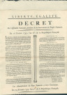 Décret de l'Assemblée nationale provisoire de la souveraineté du peuple namurois sur l'obligation pour les fonctionnaires publics et les écclésiastiques de prêter serment pour respecter la liberté, l'égalité et la souveraineté du peuple, renoncer à tout privilège et adhérer aux décrets de la Convention nationale des 15, 17 et 22 décembre 1792. Signé N. Tassin président, Quevreux secrétaire.