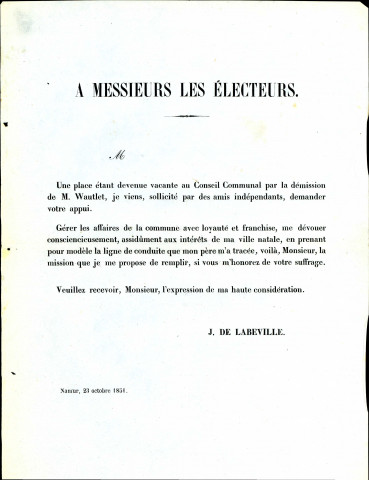 Tract électoral de Justin de Labeville.