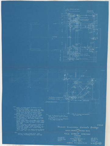 Copie d'un plan de The Strauss Bascule & concrete Bridge Company. Pont bascule sur le bras sud de la rivière Chicago, Polk street, Chicago.Plan de machine.