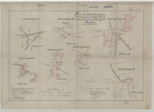 Plan des détails des points d'intersection des lignes délimitatives de la concession du Grand Bordia. Plan n° 4.