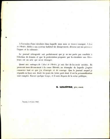 Tract électoral de Xavier Lelièvre.