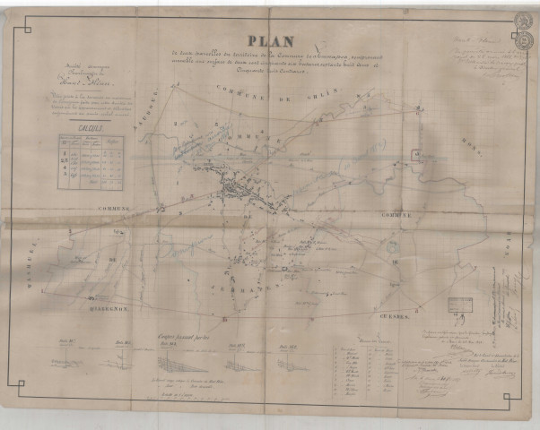 Plan de deux parcelles du territoire de la Commune de Jemmapes, comprenant ensemble une surface de deux cent cinquante six hectares, septante huit Ares et Cinquante trois Centiares.