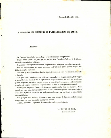 Tract électoral d'Auguste Royer de Behr.