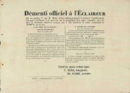 «Démenti officiel à L'Éclaireur qui ose publier 1° que M. Mélot n'était nullement disposé à réclamer l'établissement d'un parc à la Plante, et 2° que c'est sur la proposition d'un autre conseiller qu'a été prise la résolution, relative à l'octroi, qui a fait bénéficier la caisse communale de 45,600 fr. sur six ans.» Il s'agit de l'édition de trois extraits de procès-verbaux du Conseil communal, signés par le bourgmestre François Dufer et par le secrétaire Adrien-Théodore Dandoy .