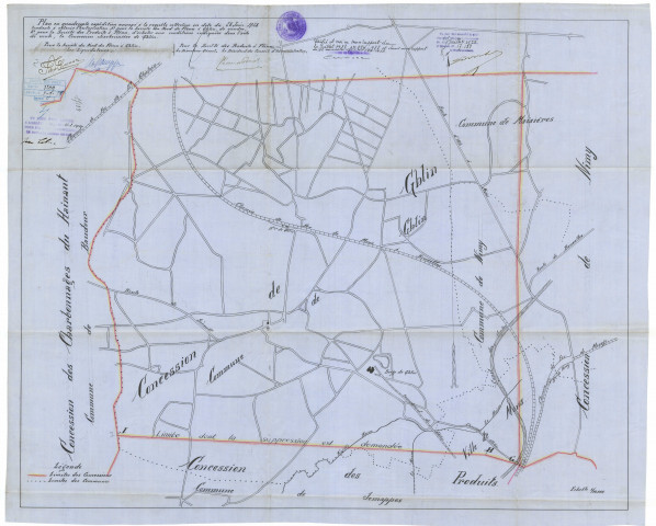 Plan (...) annexé à la requête collective en date du 28 juin 1928 tendante à obtenir l'autorisation 1° pour la Société du Nord de Flénu à Ghlin, de vendre, 2° pour la Société des Produits à Flénu, d'acheter aux conditions indiquées dans l'acte de vente, la Concession charbonnière de Ghlin.