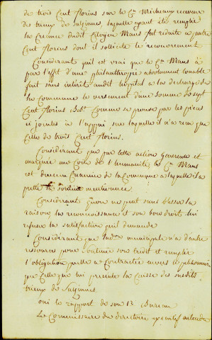 Extrait des registres aux délibérations et arrêtés de l'administration municipale du canton de Namur département de Sambre-et-Meuse. Séance du 28 pluviôse an 6 (16 février 1798). Modalité de remboursement d'une dette de 700 florins qu'à contracté la municipalité au citoyen Maus pour subvenir aux besoins du grand hôpital de la commune.