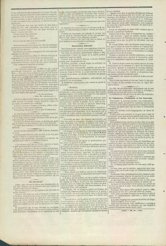 Supplément à La Revue de Namur du 25 octobre 1857 appelant à voter pour les candidats de l'Association libérale de Namur.