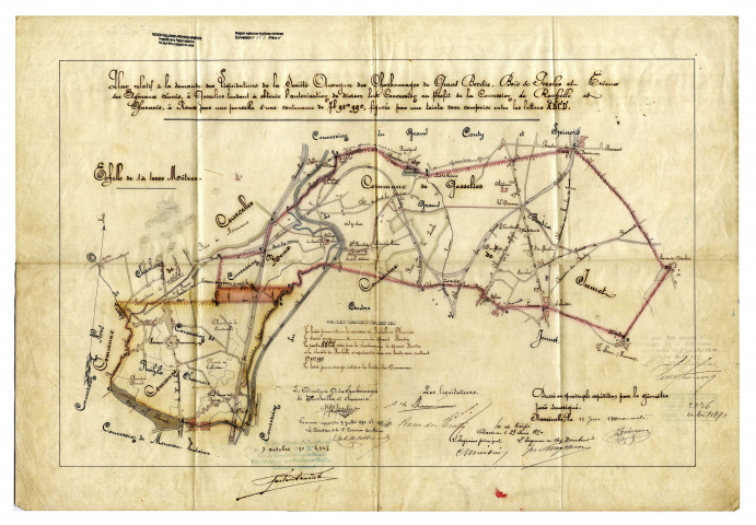 Plan relatif à la demande des Liquidateurs de la Société Anonyme des Charbonnages de Grand Bordia, Bois de Presles et des Agneaux réunis, à Gosselies tendant à obtenir l'autorisation de diviser leur Concession au profit de la Concession de Rochelle et Charnois, à Roux...