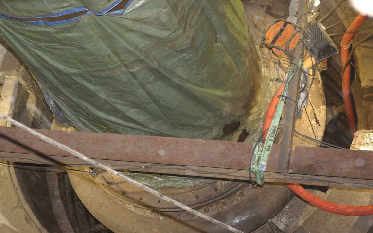 La Louvière. Hoedeng-Goegnies. Canal du Centre. Ascenseur n°1. Réparations des dommages causés lors de l'accident de janvier 2002.