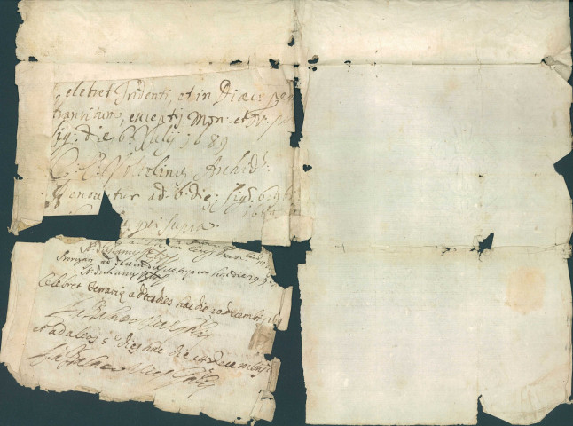 Ensemble de documents, dont des lettres de recommandation, relatifs à Philippe Donain, dit Bosmanne, prêtre du village de Berlaimont, dans le diocèse de Cambrai.