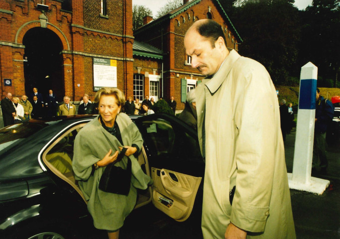 La Louvière. Houdeng-Aimeries. Visite de la reine Paola de Belgique aux ascenseurs du canal du Centre.