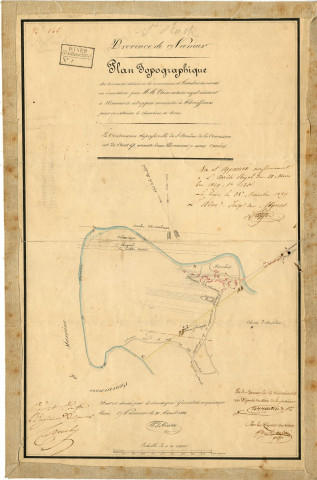 Plan Topographique des terrains situés en la commune d'Auvelois, demandés en concession par M.M. Eloin notaire royal résidant à Namur et de Coppin domicilié à Floriffoux pour en extraire le charbon de terre.
