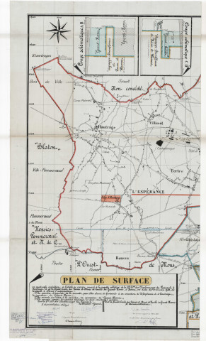 Plan de surface en quadruple expédition, (...), annexé à la requête collective de la Sté Am des Charbonnages du Hainaut à Hautrage, et de la Société Civile des Usines et Mines de houille du Grand-Hornu, à Hornu, en date du 29 Décembre 1950, et tendant à obtenir l'autorisation :
1°) La première de la seconde, pour être réunie et fusionnée à sa concession de "L'Espérance et d'Hautrage", la concession du "Grand-Hornu" ;
2°) La seconde, de céder à la première, sa concession du "Grand-Hornu" ;
3°) De pouvoir rompre les espontes séparant les deux conceptions précitées.