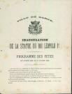 Programme des fêtes qui auront lieu le 10 octobre 1869, à l'occasion de l'inauguration de la statue de Léopold Ier.