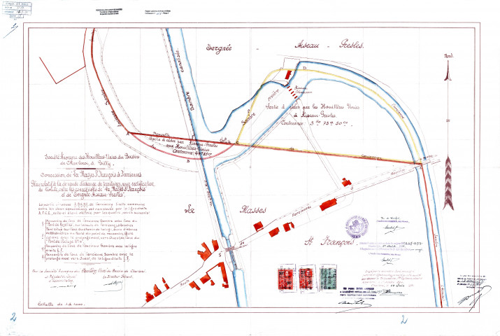 Société Anonyme des Houillères-Unies du Bassin de Charleroi, à Gilly. Concession de La Masse St François à Farciennes. Plan relatif à la demande d'échange de territoires, pour rectification de limite, entre les concessions de "La Masse St-François" et de "Tergnée-Aiseau-Presles".