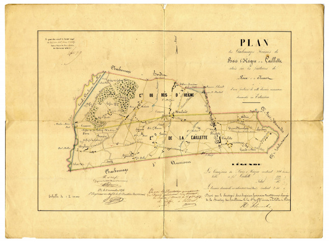 Plan des Charbonnages Réunis de Bois d'Heigne et de Caillette situés sur les territoires de Roux et de Jumet et d'une portion de cette dernière comme demandée en Extension.