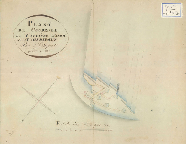 Plan de coupes de la carrière d'ardoises de la Géripont