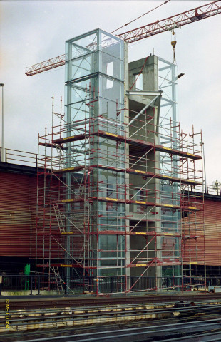 Braine-le-Comte. Ronquières. Evolution du chantier des ascenseurs panoramiques du plan incliné.