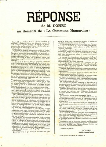 Réponse de Martin Dohet au démenti de La Commune Namuroise.