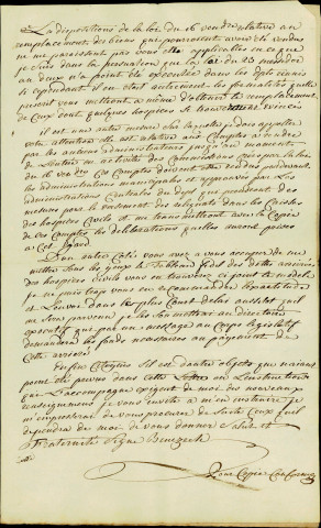 Instructions sur la loi du 16 vendémiaire an 5 (7 octobre 1796) quant à la nomination des commissions administratives des hospices civils, provenant du Ministre de l'intérieur (Bénézech), à destination de l'administration centrale du département de Sambre et Meuse. Copie conforme.