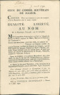 Annonce du Conseil souverain de Namur publiant copie de la réquisition du commissaire ordonnateur en chef de l'armée de Sambre et Meuse Vaillant aux mayeurs et habitants des communes requérant la fourniture dans les deux jours de voitures ou chariots attelés de quatre chevaux au parc des charrois de l'Armée près du Q.G. à Warem.