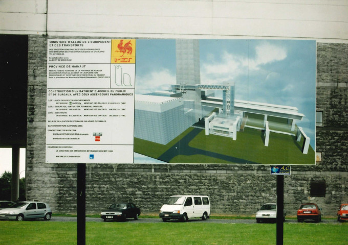 Braine-le-Comte. Plan incliné de Ronquières. Construction d'un bâtiment d'accueil du public. Ascenseurs panoramiques.