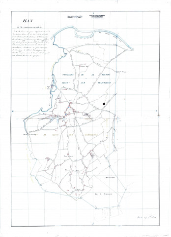 Plan de la concession accordée à G.A.R. Prince de Gavre, M. J. C. Moneldi Vve de De Batron, baron de la terre, M. A. Lancelot, P. F. Bodson, C. M. Balieux, F. Thomas, P. J. De Mathieu, J. J. Pouleur, P. J. Havis, J. J. Legond, P. J. Leclercq et son épouse, F. C. Jennart et T. Prumaux, sous les communes de Mont-sur-Marchienne, Marchienne-au-pont, Marcinelle et Montigny-le-Tilleul...