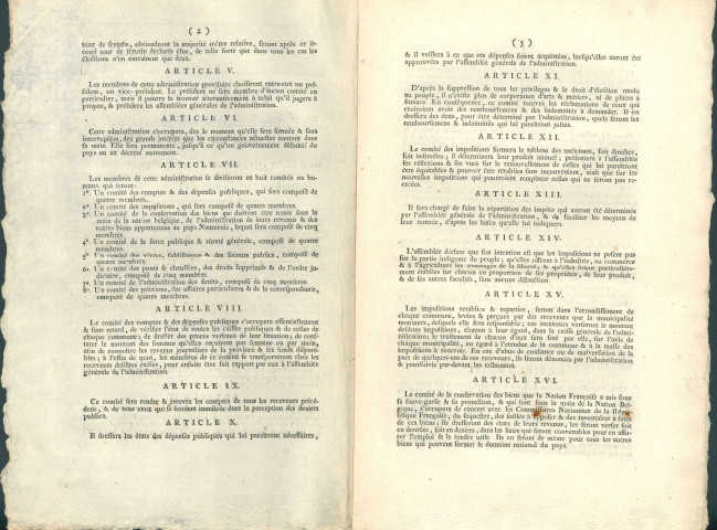Décret de l'Assemblée nationale provisoire de la souveraineté du peuple namurois du 5 février 1793 concernant la formation de l'Administration provisoire du pays (signé des secrétaires Tarte junior, Quevreux, N.J. Boens, Henseval).