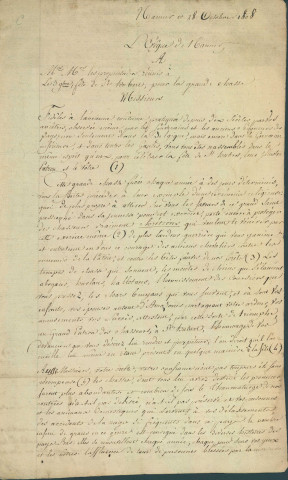 Lettre de Charles François Joseph Pisani de la Gaude, évêque de Namur, aux participants de la grande chasse organisée annuellement en l'honneur de saint Hubert, de contribuer financièrement à la rénovation de la basilique de Saint-Hubert.