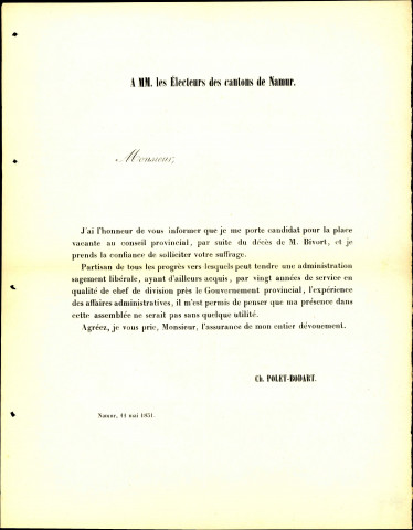 Tract électoral de Ch. Polet-Bodart.