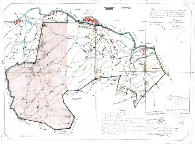 Plan annexé à la demande en date du 24 Décembre 1884 de la Société Anonyme de Marcinelle et Couillet en vue d'obtenir la réunion de la Concession des Fiestaux et d'une partie de celle de la Réunion avec la Concession de Marcinelle-Nord.