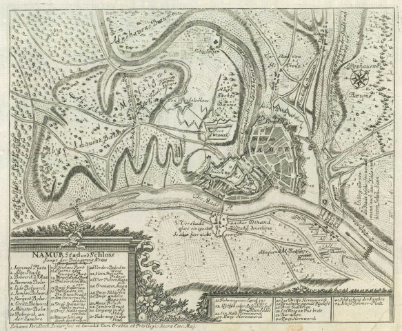 Namur. Stad und Schloss Sampt der Belagerung A° 1692
Johann Stridbeck Junior feci et Excudit Cum Gratia et Privilegio Sacrae Caes. Maj.