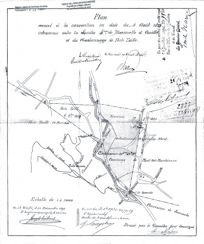 Plan annexé à la convention en date du 4 Août 1893 intervenue entre les Sociétés Ames de Marcinelle et Couillet et du Charbonnage de Forte Taille.