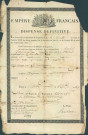 Dispense définitive accordée à Michel Mayence, conscrit de 1807, par le Conseil de recrutement du département de la Moselle.