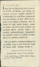 Annonce des officiers municipaux de Namur invitant les habitants à remettre les armes qu'ils possèderaient à la Maison commune. Demande du citoyen Lequoy adjudant général et commandant de la Place. Signé Coppoy.