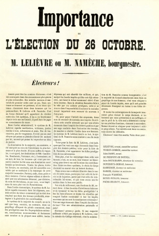 Document signé par les candidats libéraux et intitulé : « Importance de l'élection du 26 octobre. »