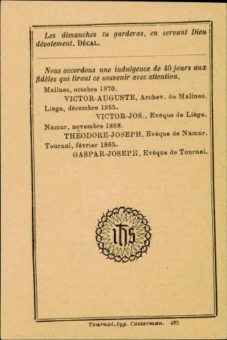 Souvenir de la mission donnée, en avril 1893, à la cathédrale de Namur, par les pères Rédemptoristes, à la demande du chanoine Fisse, archiprêtre.